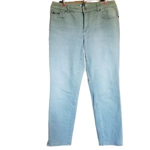 Chico's Platinum Denim Jeans Stretch Straight Leg Green Sz 1/8